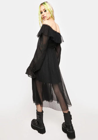 Warning Series Texture Chiffon Midi Dress