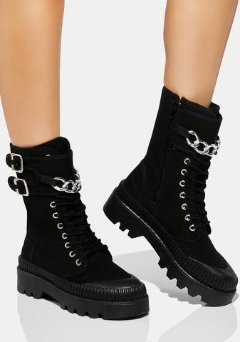 Noir Enough Of Love Combat Boots