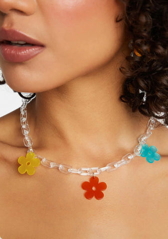 Retro Bloom Clear Chain Necklace