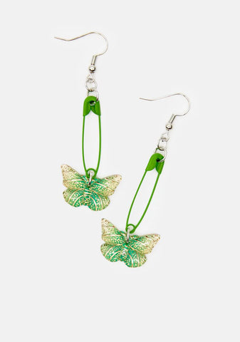 Sage Flutter Flirt Butterfly Safety Pin Earrings