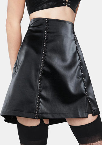 Slit Leather Mini Skirt