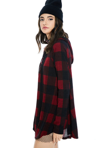Kickback Plaid Lace-Up Hoodie