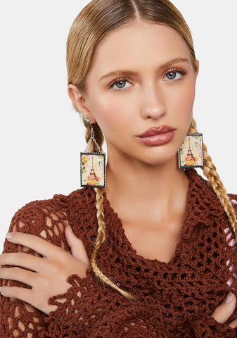 Bonjour From Paris Stamp Earrings