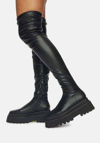 Synth Vegan Stretch Leather Over The Knee Boots