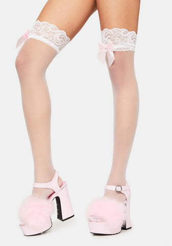Blush Merci Madame Bow Thigh High Socks