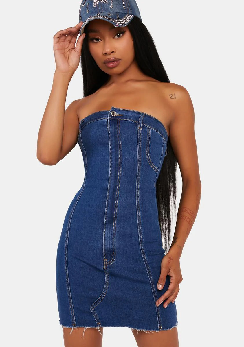 Ebony Strapless Denim Mini Dress