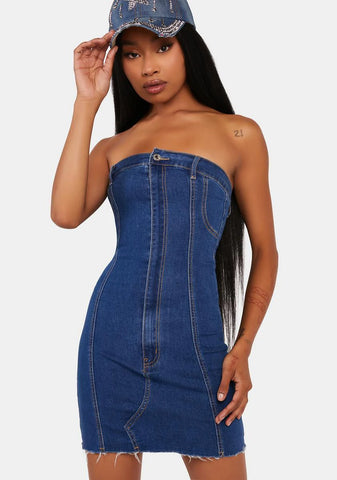 Ebony Strapless Denim Mini Dress