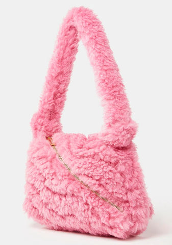 Pink Isabel Fluffy Zipped Shoulder Bag