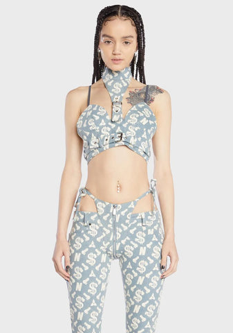 Monogram Denim Neckholder Top
