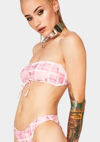 No Doubt Ruched Bandeau Bikini Top