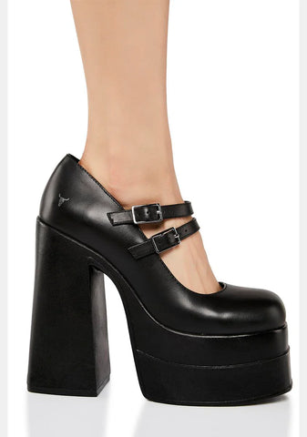 Amour Black Leather Platform Heels