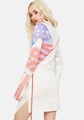 Varsity Flag Print Cut & Sew Long Sleeve Jersey Dress