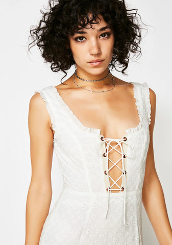 Charlotte Eyelet Lace-Up Mini Dress