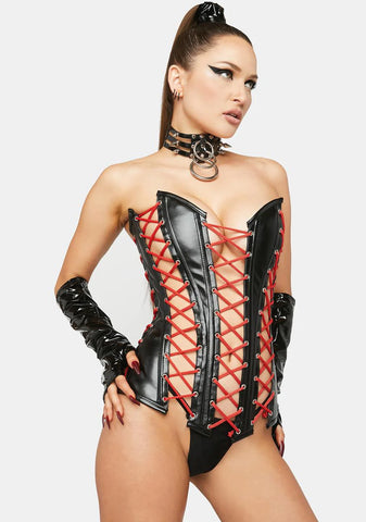 Lavish Vegan Leather Lace-Up Bustier