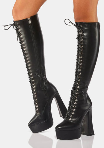 Panic Attack Platform Knee High Boots