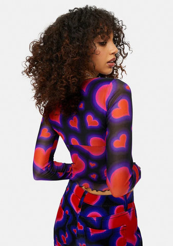 Electric Juice Mesh Heart Long Sleeve Crop Top