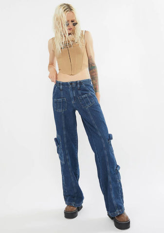 90's Blue Low Rise Cargo Jeans