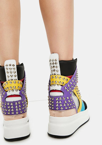 Rainbow Quince Studded Wedge Sneakers