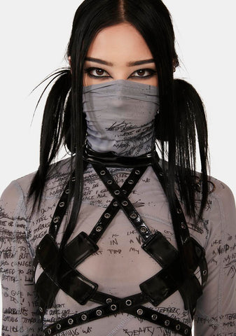 Distortion Writing Print Mesh Harness Top Set