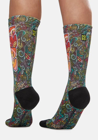 Peace And Love Printed Crew Socks