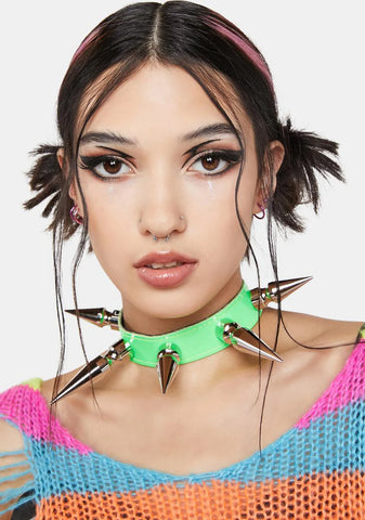 Neon Green Large Spike Choker