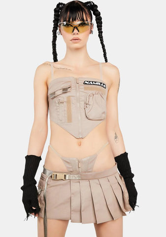 Desert Pleated Mini Skirt With Detachable Thong