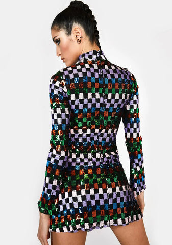 Sequin Checkerboard Mini Dress
