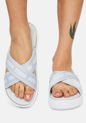 White Suede Tape Platform Slide Sandals