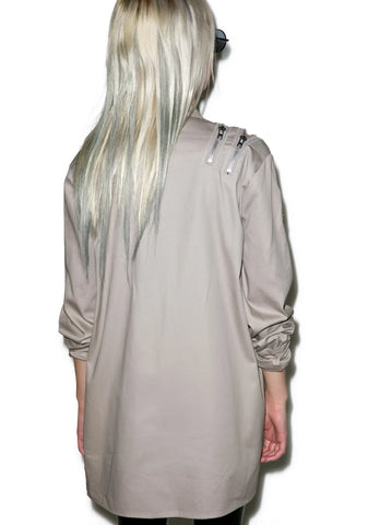 Sandstorm Zipper Head Button Up Top - Light Brown