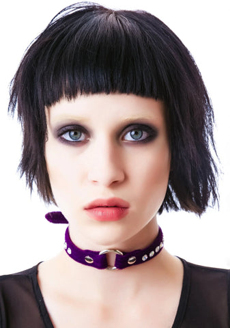 O Face Velvet Crystal Choker - Pink