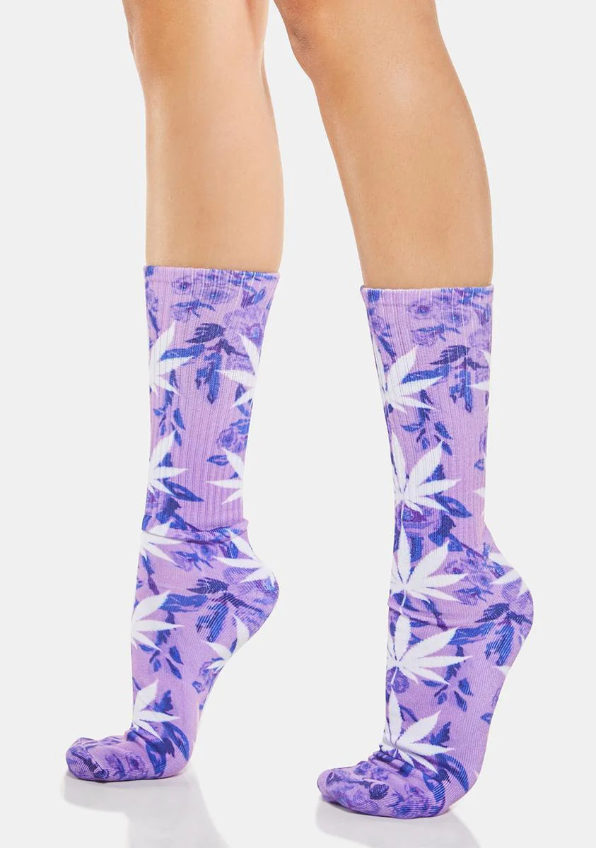 Purple Tie Dye Digital Plant Life Socks