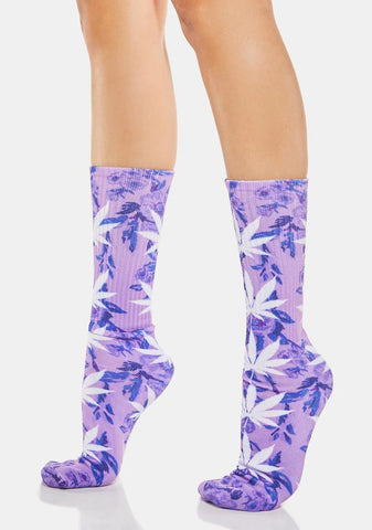 Purple Tie Dye Digital Plant Life Socks