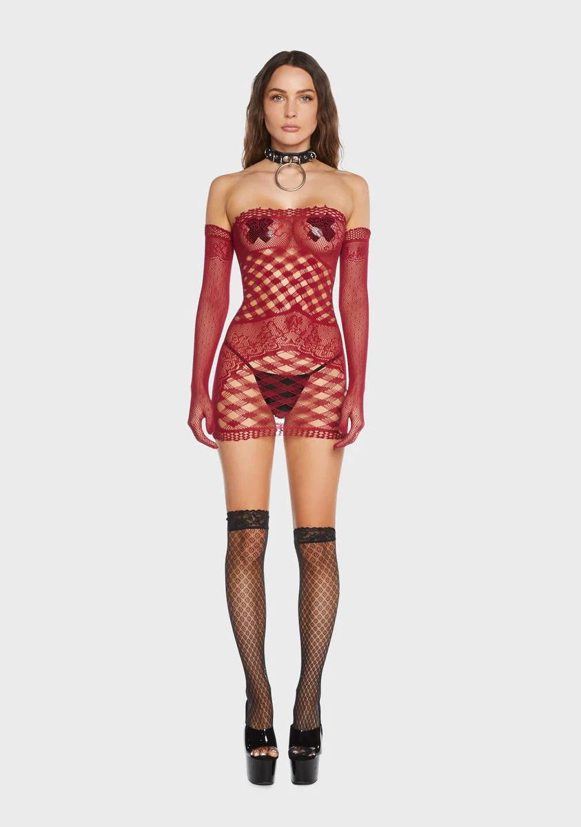 Finally Playtime Bodystocking Dress With Gloves