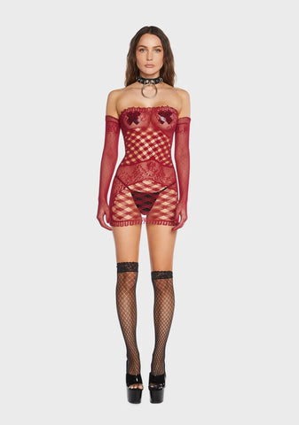 Finally Playtime Bodystocking Dress With Gloves