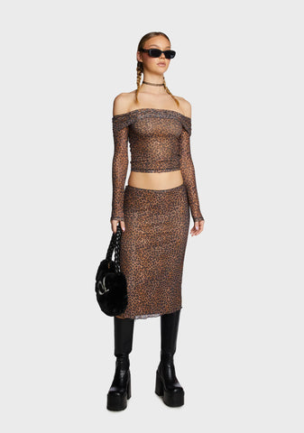 Rujha Midi Skirt - Mesh Rar Leopard