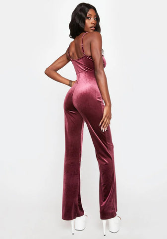 Berry Look This Way Velvet Jumpsuit