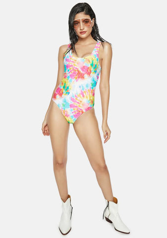 The Pink Tie Dye 90s One-Piece Swimsuit