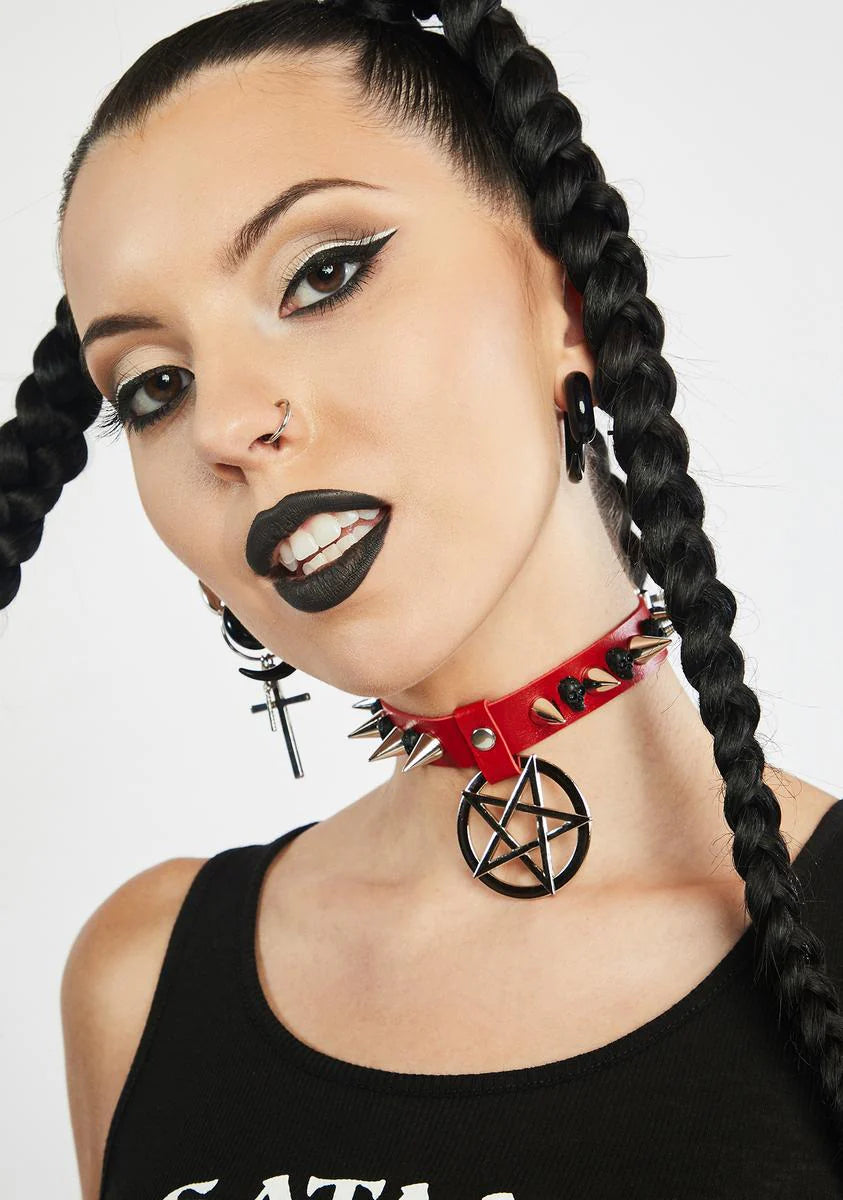 Devil Cast Your Curse Studded Choker