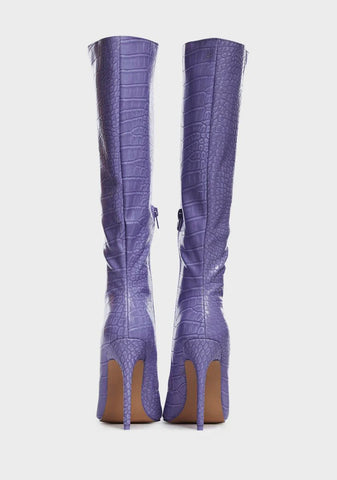 Purple Croc Casey Heeled Boots