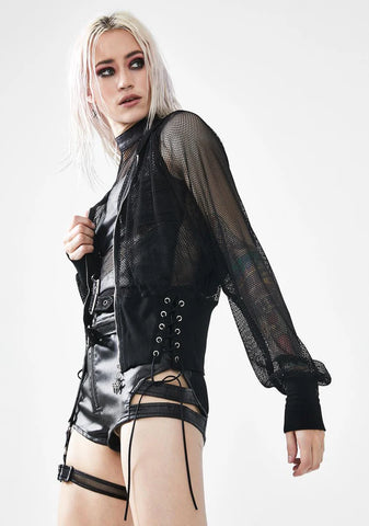 Mesh Belted Cropped Hoodie