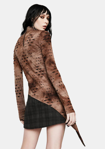 Brown Steampunk Asymmetrical Distressed T-Shirt