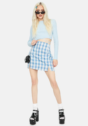 Aqua Playful in Plaid Mini Skirt