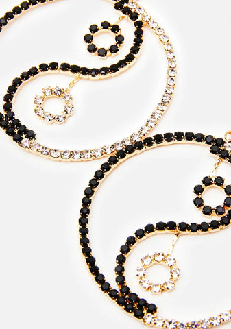 Rhinestone Yin Yang Drop Earrings