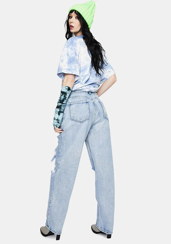 Light Wash Distressed High Waist Boyfriend Jeans