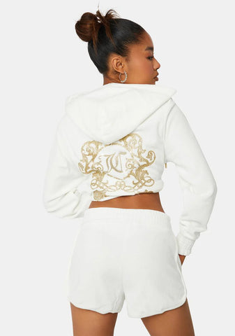 Cream Soda Monogram Velour Retro Shorts
