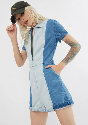 Mimi Hemp Denim Paneled Romper