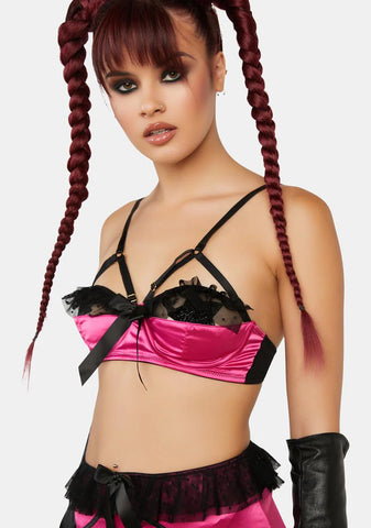 x Bettie Page Inga Pink Ruffle Balconette Bra