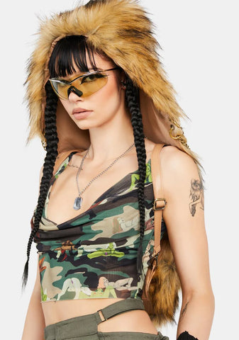 Self Love Camo Plunge Mesh Top