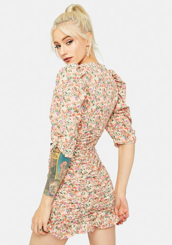 Write U A Love Song Puff Sleeve Floral Mini Dress