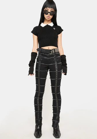 Atmosphere Collared Rib Knit Crop Tee